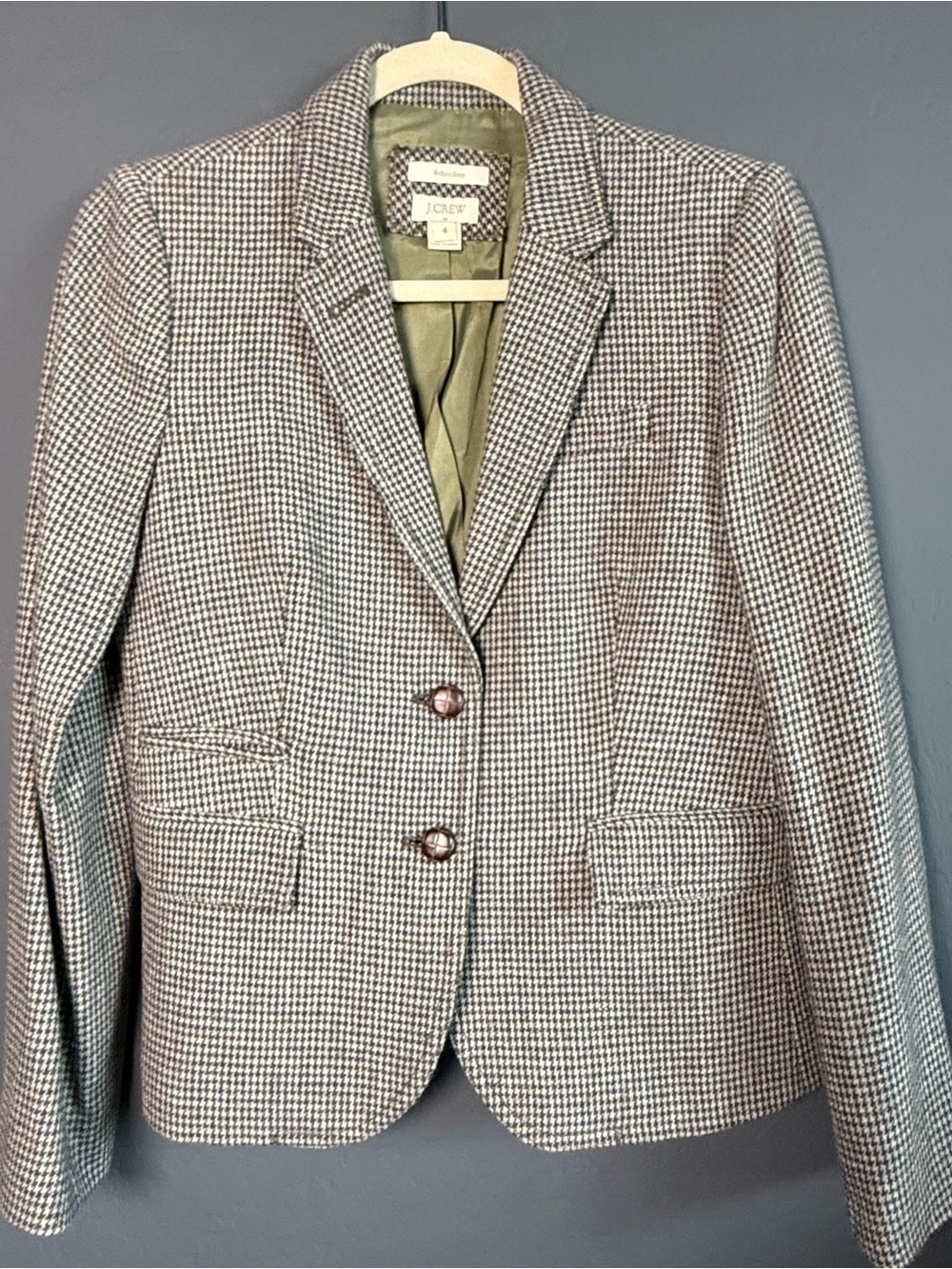 J.Crew Schoolboy Wool Blend Houndstooth Blazer Size 4